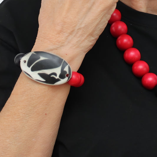 Black and Red Medallion Statement Bracelet