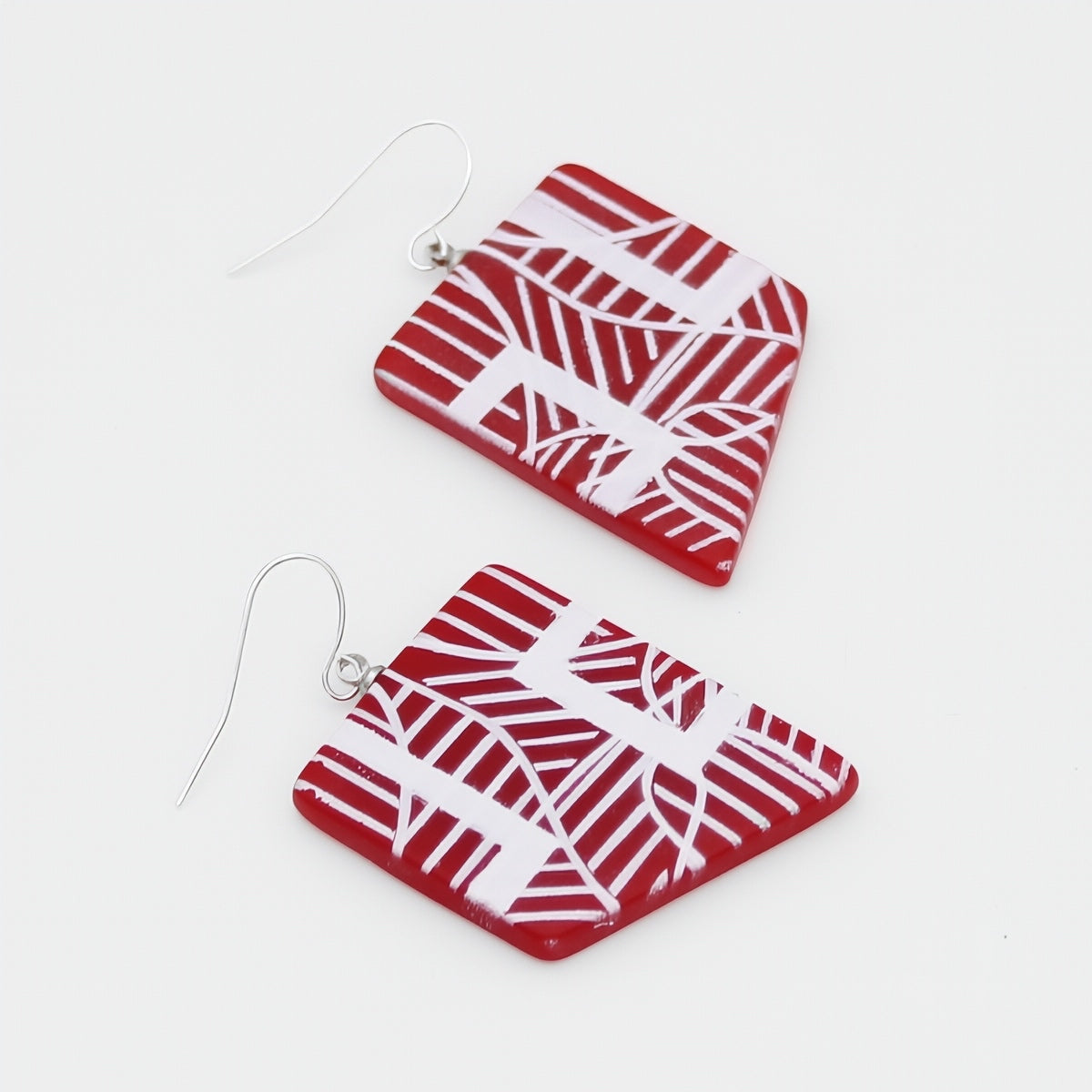 Reva Red and White Painted Grid Earrings