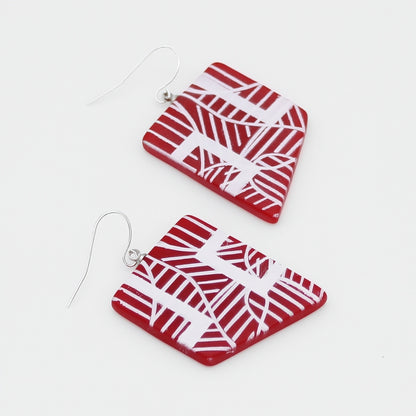 Reva Red and White Painted Grid Earrings