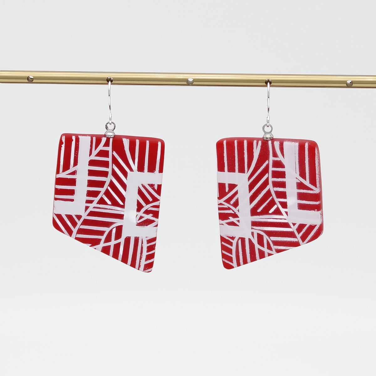 Reva Red and White Painted Grid Earrings