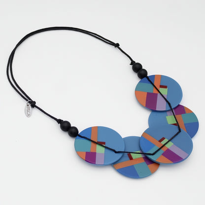 Blue Geometric Design Statement Necklace