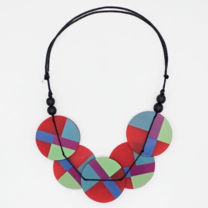 Red Geometric Design Statement Necklace