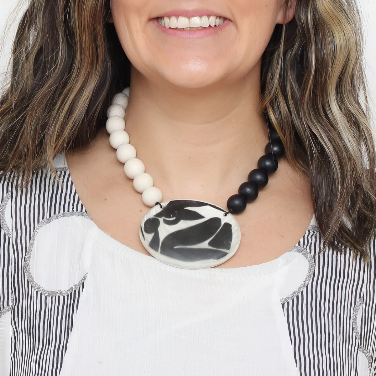 Black and White Frosted Medallion Statement Necklace