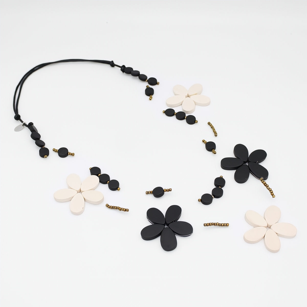 Black and White Floating Flower Necklace