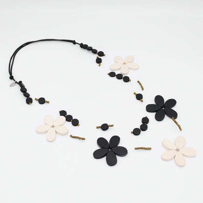 Black and White Floating Flower Necklace