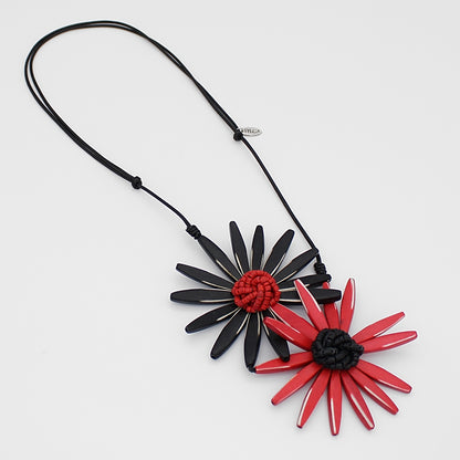 Black and Red Amaya Double Flower Statement Necklace