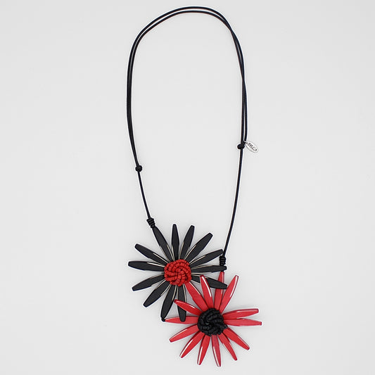 Black and Red Amaya Double Flower Statement Necklace