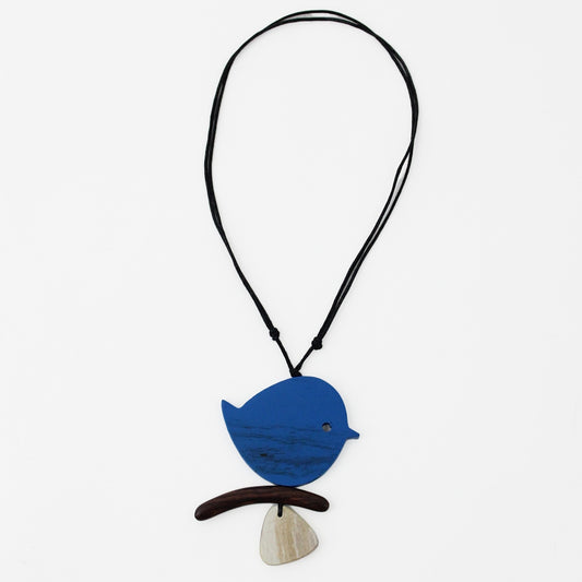 Blue Robin On A Branch Necklace