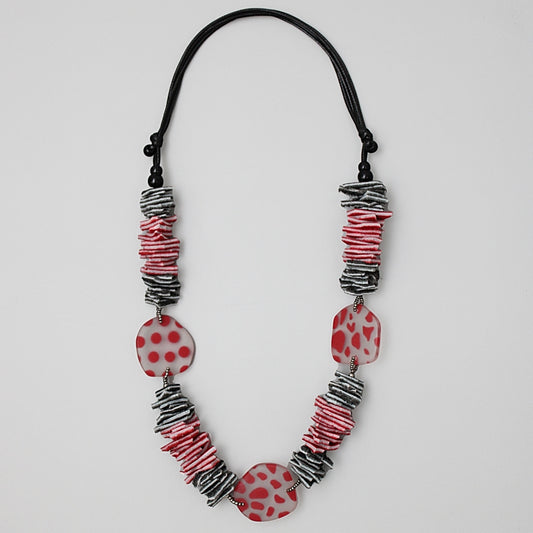 Black and Red Resin and Leather Valencia Necklace