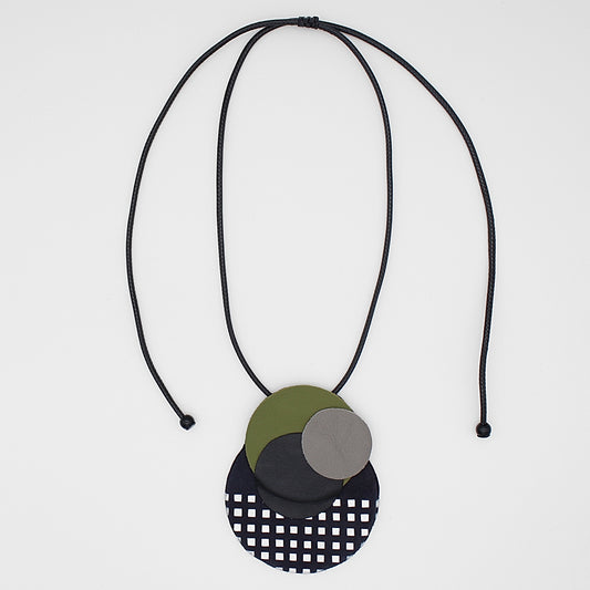 Harper Leather Circle Necklace Olive