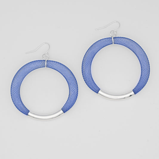 Blue and Silver Mesh Hoop Earring