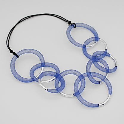 Blue and Silver Mesh Statement Necklace