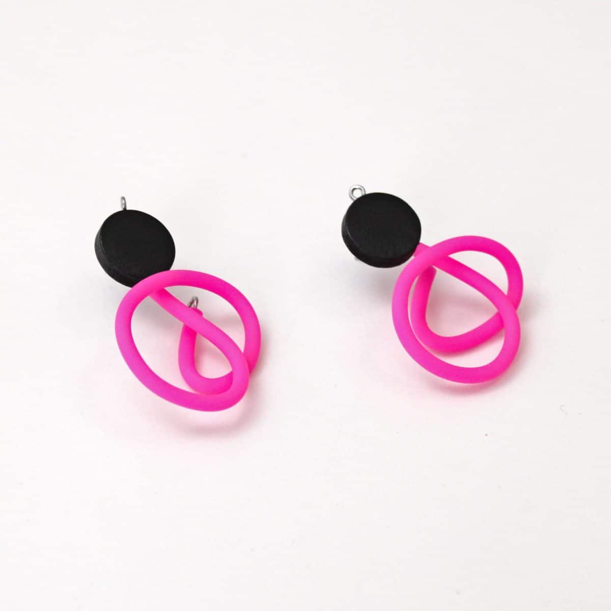 Artistic Black and Pink Rubber Tubing Post Dora Earrings