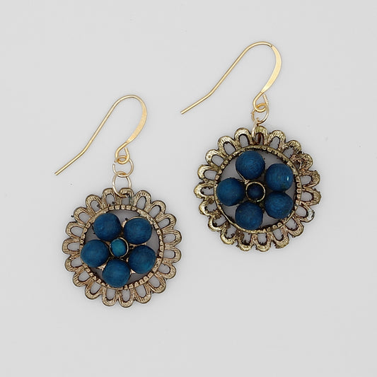 Pia Vintage Earrings Blue Circular